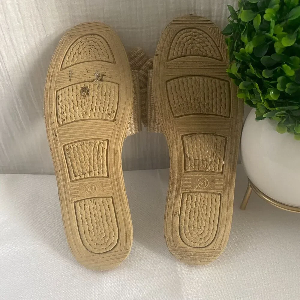 Aldo Espadrilles Slide Flat Sandals Women's Sz US 10 Beige Striped Boho Travel